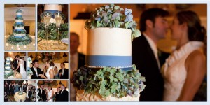 wedding cake with blue hydrangea